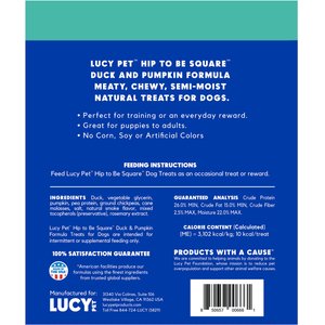 Lucy Pet Products Hip To Be Square Duck & Pumpkin Formula Grain-Free Dog Treats, 6-oz bag