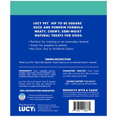 Show full view: Lucy Pet Products Hip To Be Square Duck & Pumpkin Formula Grain-Free Dog Treats, 6-oz bag slide 3 of 10