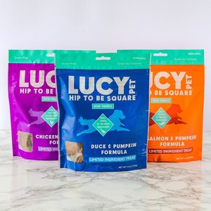 Lucy Pet Products Hip To Be Square Duck & Pumpkin Formula Grain-Free Dog Treats, 6-oz bag