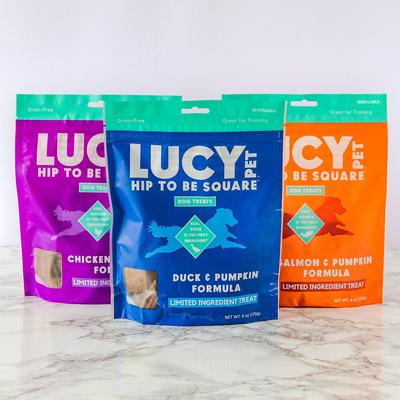 Show full view: Lucy Pet Products Hip To Be Square Duck & Pumpkin Formula Grain-Free Dog Treats, 6-oz bag slide 9 of 10