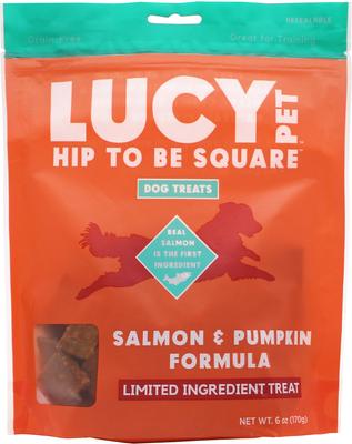 Show full view: Lucy Pet Products Hip To Be Square Salmon & Pumpkin Formula Grain-Free Dog Treats, 6-oz bag slide 1 of 10