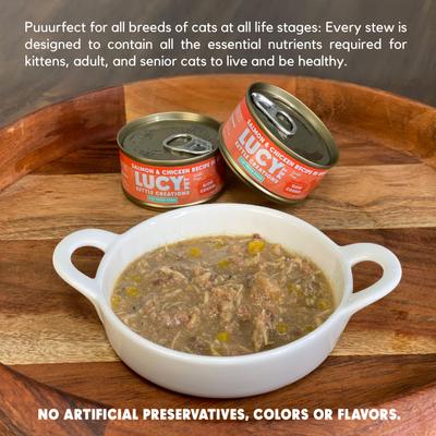 Show full view: Lucy Pet Products Kettle Creations Salmon & Chicken Recipe in Gravy Wet Cat Food, 2.47-oz can, case of 12 slide 4 of 9