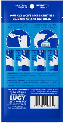 Show full view: Lucy Pet Products Kitty Lickies Chicken & Duck Recipe Grain-Free Lickable Cat Treat, 0.5-oz tube, 4 count slide 3 of 8