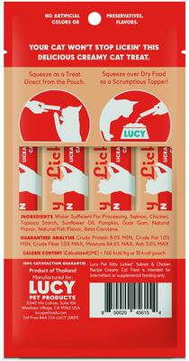 Show full view: Lucy Pet Products Kitty Lickies Salmon & Chicken Recipe Grain-Free Lickable Cat Treat, 0.5-oz tube, 4 count slide 3 of 8