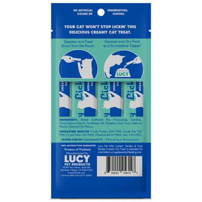Show full view: Lucy Pet Products Kitty Lickies Sardine & Tuna Recipe Grain-Free Lickable Cat Treat, 0.5-oz tube, 4 count slide 3 of 8