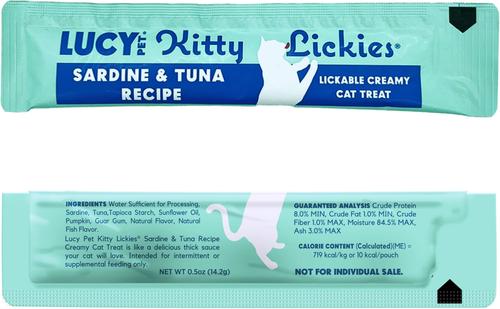 Show full view: Lucy Pet Products Kitty Lickies Sardine & Tuna Recipe Grain-Free Lickable Cat Treat, 0.5-oz tube, 4 count slide 7 of 8