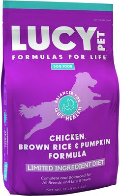 Show full view: Lucy Pet Products Limited Ingredient Diet Chicken, Brown Rice & Pumpkin Formula Dry Dog Food, 12-lb bag slide 1 of 11
