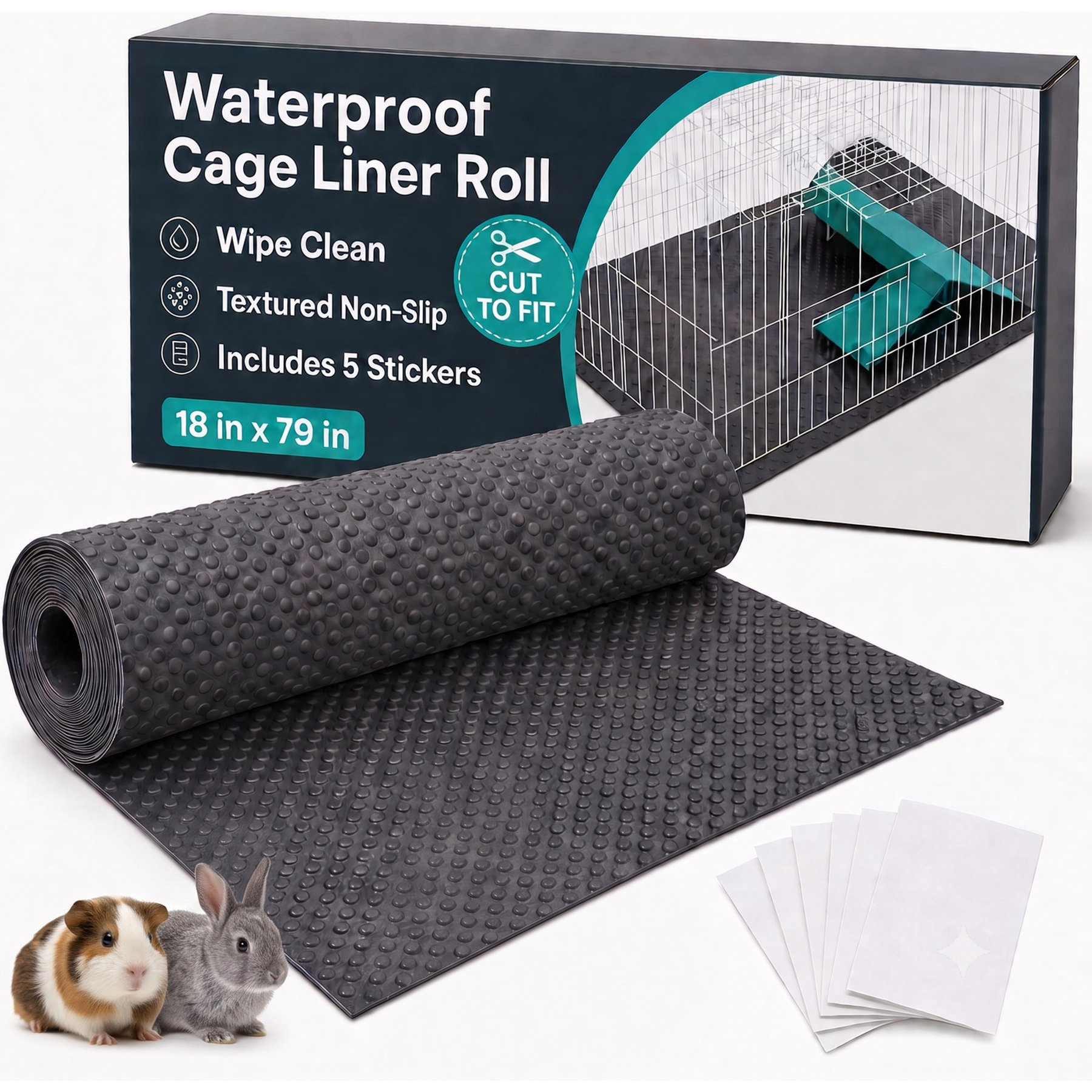 LuftPets Waterproof Guinea Pig Cage Liner, Gray, 18 x 79-in