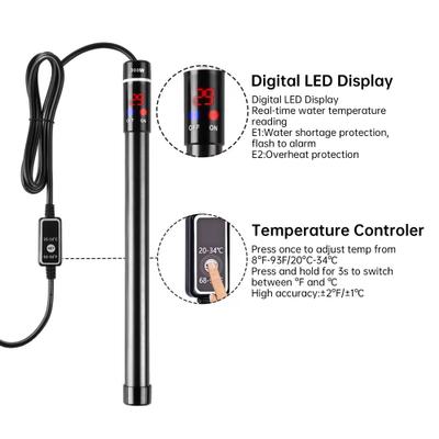 Show full view: LvLrister Titanium Thermostat with Intelligent LED Display Submersible Aquarium Heater, 12.8-in, 300-watt slide 2 of 10