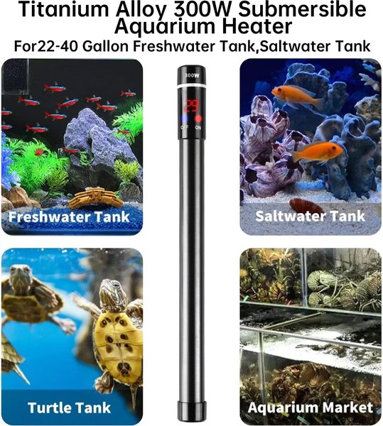 LvLrister Titanium Thermostat with Intelligent LED Display Submersible Aquarium Heater, 12.8-in, 300-watt