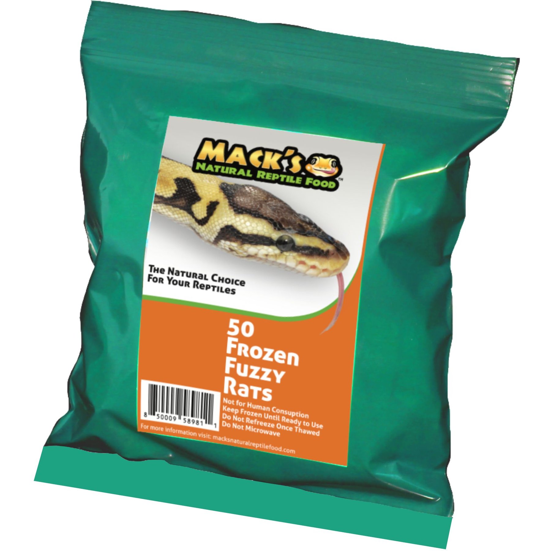 Mack's Natural Reptile Food Fuzzy Rat Frozen Reptile Food, 50 count