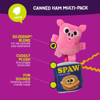 Show full view: Mad Cat Canned Ham Cat Toy with Catnip, Multicolor, 2 count slide 2 of 6