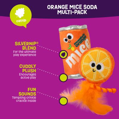 Show full view: Mad Cat Orange Mice Soda Cat Toy with Catnip, Multicolor, 2 count slide 3 of 7