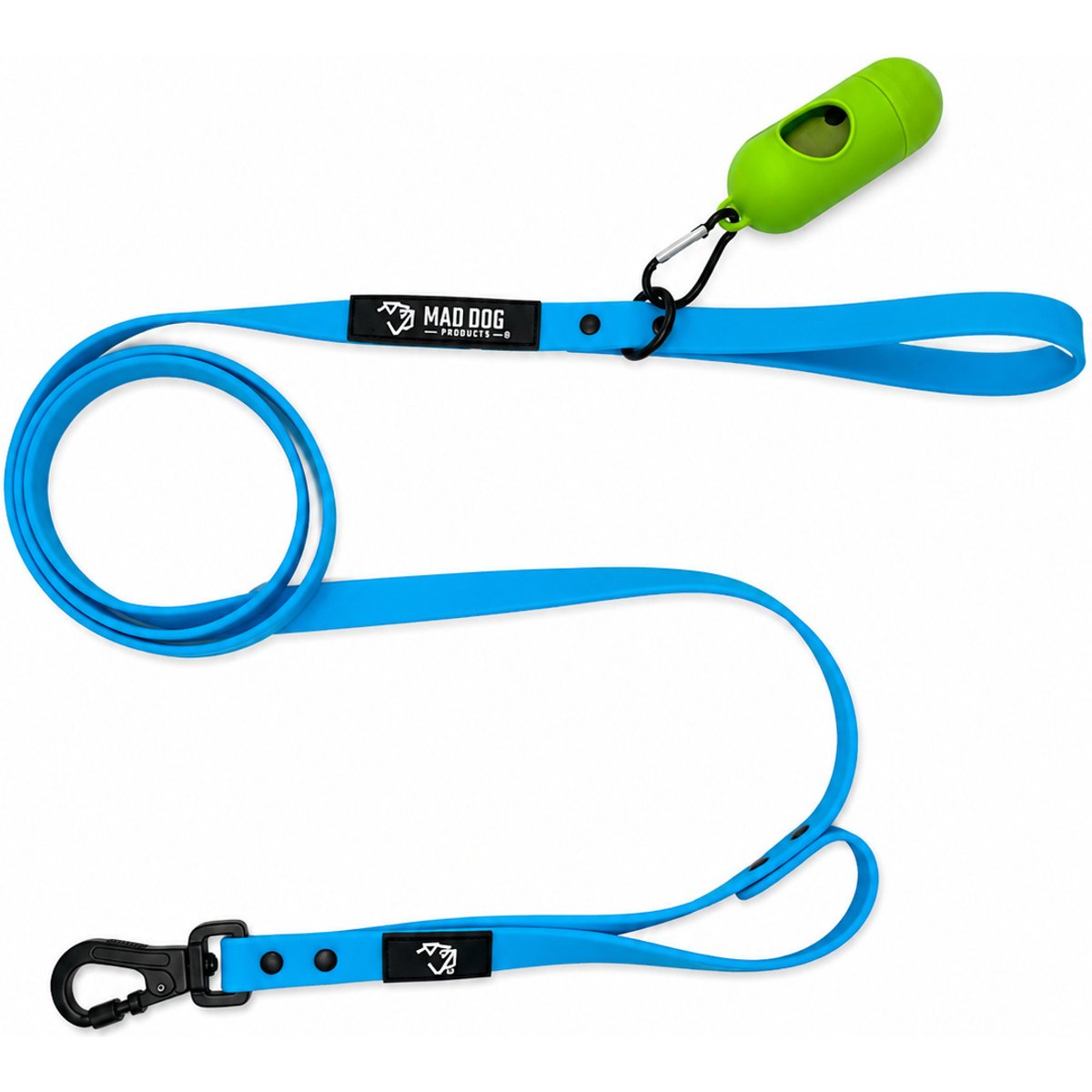Mad Dog Products Biothane Training Outdoor Use Waterproof Traffic Handle Standard Dog Leash with Short Handle, 6-ft long, 3/4-in wide, Aqua