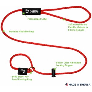 Mad Dog Products English Slip Lead Dog Leash, Black, 6-ft long, 1/4-in wide