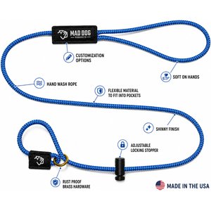 Mad Dog Products Premium Rope Nylon Slip Lead Dog Leash, Black, 6-ft long, 1/4-in wide