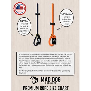 Mad Dog Products Premium Rope Nylon Slip Lead Dog Leash, Black, 6-ft long, 1/4-in wide