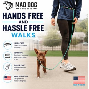 Mad Dog Products Hands Free Slip Lead Dog Leash, Black, 10 ft-3/8 in
