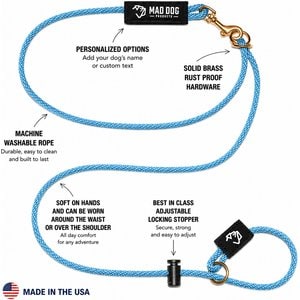 Mad Dog Products Hands Free Slip Lead Dog Leash, Red/White/Blue, 10 ft-1/4 in