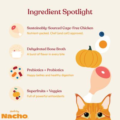 Show full view: Made by Nacho Bone Broth Infused Cage-Free Chicken & Pumpkin Recipe Dry Cat Food, 11-lb bag slide 6 of 12