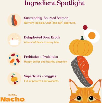 Show full view: Made by Nacho Bone Broth Infused Sustainably Caught Salmon & Pumpkin Recipe Dry Cat Food, 11-lb bag slide 6 of 12