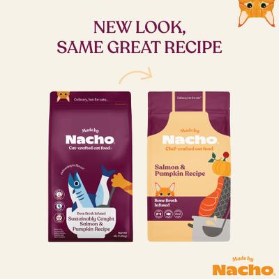 Show full view: Made by Nacho Bone Broth Infused Sustainably Caught Salmon & Pumpkin Recipe Dry Cat Food, 4-lb bag slide 3 of 12