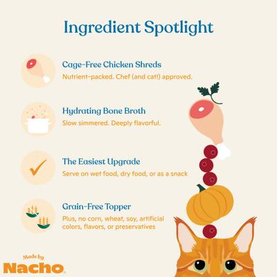 Show full view: Made by Nacho Bone & Joint Support Cage-Free Chicken Puree with Bone Broth Wet Cat Food Topper, 1.4-oz pouch, case of 18 slide 6 of 12