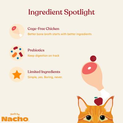 Show full view: Made by Nacho Chicken Bone Broth Grain- Free Wet Cat Food Topper, 11-oz carton slide 5 of 10