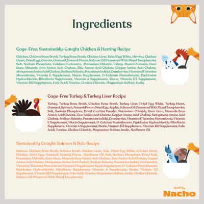 Show full view: Made by Nacho Chicken, Herring, Salmon & Turkey Variety Pack Grain-Free Pate Wet Cat Food, 5.5-oz can, case of 12 slide 8 of 12