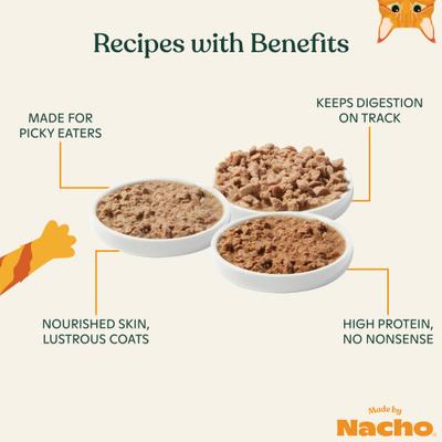 Show full view: Made by Nacho Chicken, Herring, Salmon & Turkey Variety Pack Minced Wet Cat Food, 5.5-oz can, case of 12 slide 5 of 12