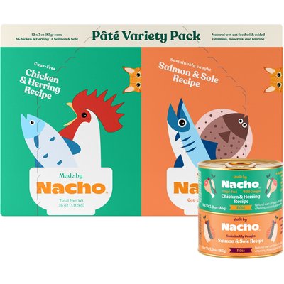 Made by Nacho Made by Nacho Chicken, Herring & Salmon Variety Pack Grain-Free Pate Wet Cat Food, 3-oz can, case of 12
