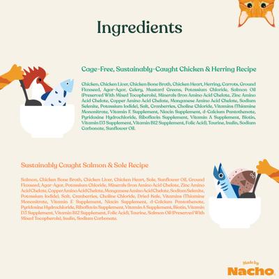 Show full view: Made by Nacho Chicken, Herring & Salmon Variety Pack Grain-Free Pate Wet Cat Food, 3-oz can, case of 12 slide 8 of 12