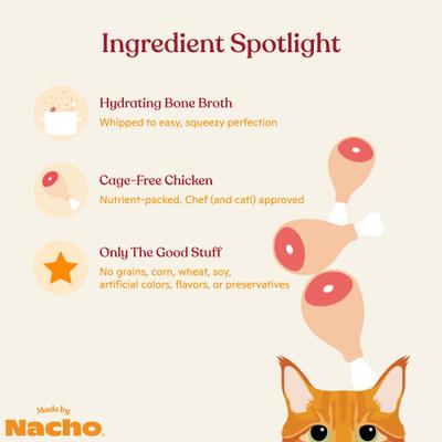 Show full view: Made by Nacho Chicken Recipe with Bone Broth Grain-Free Lickable Cat Treats, 0.5-oz pouch, case of 12 slide 6 of 9