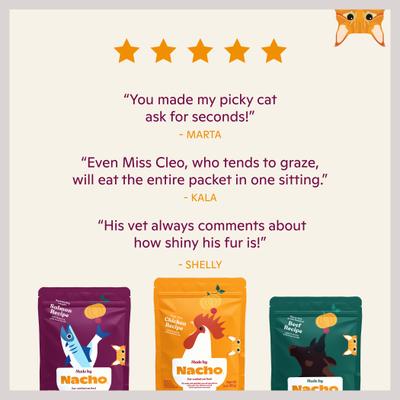 Show full view: Made by Nacho Cuts In Gravy Recipes with Bone Broth Variety Pack Wet Cat Food, 3-oz pouch, case of 12 slide 7 of 13