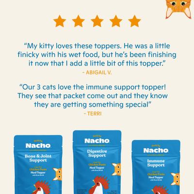 Show full view: Made by Nacho Digestive Support Cage-Free Chicken Puree with Bone Broth Wet Cat Food Topper, 1.4-oz pouch, case of 18 slide 7 of 12