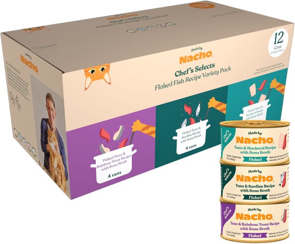 Made by Nacho Flaked Fish Variety Pack Grain-Free Wet Cat Food, 3-oz can, case of 12