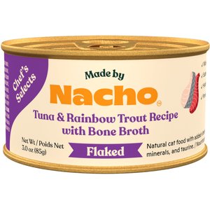 Made by Nacho Flaked Tuna & Rainbow Trout Recipe in Bone Broth Grain-Free Wet Cat Food, 3-oz can, case of 12