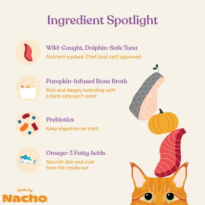 Show full view: Made by Nacho Flaked Tuna & Rainbow Trout Recipe in Bone Broth Grain-Free Wet Cat Food, 3-oz can, case of 12 slide 5 of 10