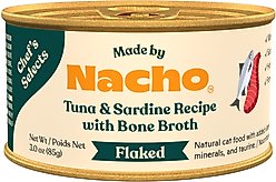 Made by Nacho Flaked Tuna & Sardine Recipe in Bone Broth Grain-Free Wet Cat Food, 3-oz can, case of 12