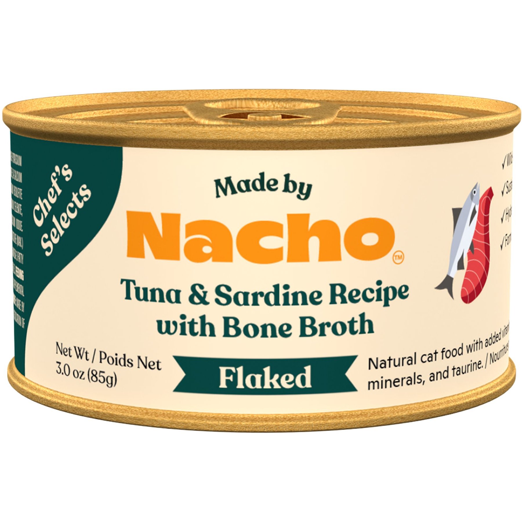 Made by Nacho Flaked Tuna & Sardine Recipe in Bone Broth Grain-Free Wet Cat Food, 3-oz can, case of 12