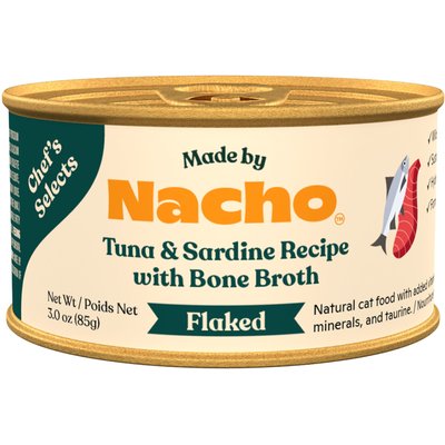 Made by Nacho Made by Nacho Flaked Tuna & Sardine Recipe in Bone Broth Grain-Free Wet Cat Food, 3-oz can, case of 12