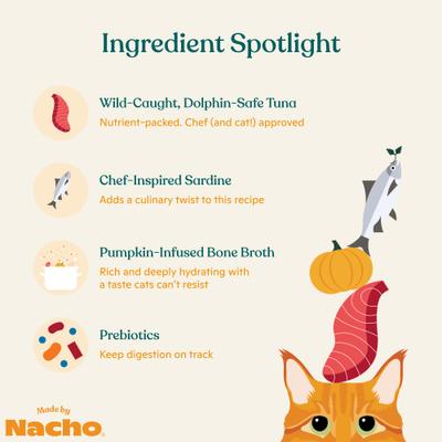 Show full view: Made by Nacho Flaked Tuna & Sardine Recipe in Bone Broth Grain-Free Wet Cat Food, 3-oz can, case of 12 slide 5 of 10