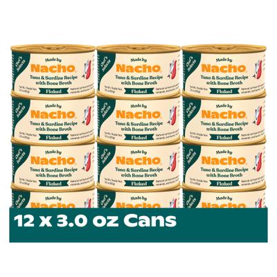 Show full view: Made by Nacho Flaked Tuna & Sardine Recipe in Bone Broth Grain-Free Wet Cat Food, 3-oz can, case of 12 slide 4 of 10