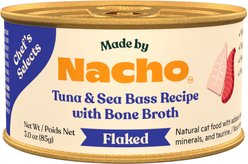 Made by Nacho Flaked Tuna & Seabass Recipe in Bone Broth Variety Pack Grain-Free Wet Cat Food, 3-oz can, case of 12