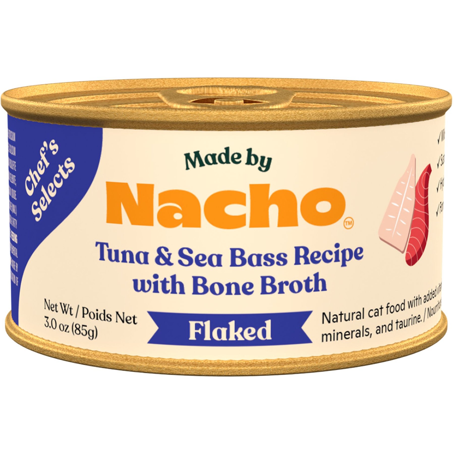 Made by Nacho Flaked Tuna & Seabass Recipe in Bone Broth Variety Pack Grain-Free Wet Cat Food, 3-oz can, case of 12