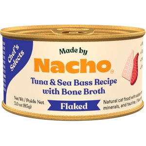 Made by Nacho Flaked Tuna & Seabass Recipe in Bone Broth Variety Pack Grain-Free Wet Cat Food, 3-oz can, case of 12