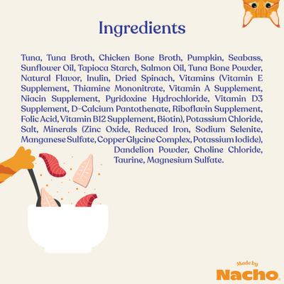 Show full view: Made by Nacho Flaked Tuna & Seabass Recipe in Bone Broth Variety Pack Grain-Free Wet Cat Food, 3-oz can, case of 12 slide 7 of 10
