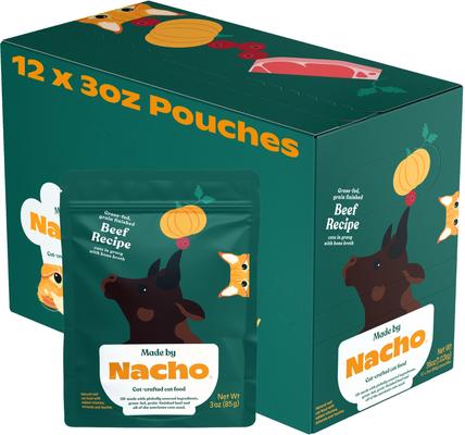 Show full view: Made by Nacho Grass-Fed, Grain-Finished Beef Recipe Cuts In Gravy with Bone Broth Wet Cat Food, 3-oz pouch, case of 12 slide 4 of 13