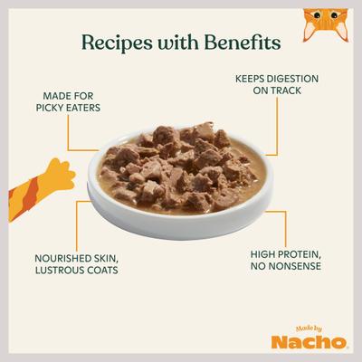 Show full view: Made by Nacho Grass-Fed, Grain-Finished Beef Recipe Cuts In Gravy with Bone Broth Wet Cat Food, 3-oz pouch, case of 12 slide 5 of 13