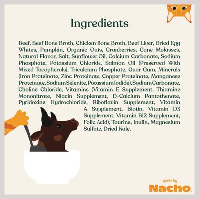 Show full view: Made by Nacho Grass-Fed, Grain-Finished Beef Recipe Cuts In Gravy with Bone Broth Wet Cat Food, 3-oz pouch, case of 12 slide 8 of 13